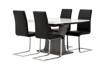Matgrupp Seseli 140 cm med 4 Abuzzo Stol - Vit|Betong|Svart - Möbler - Bord & matgrupp - Matgrupp