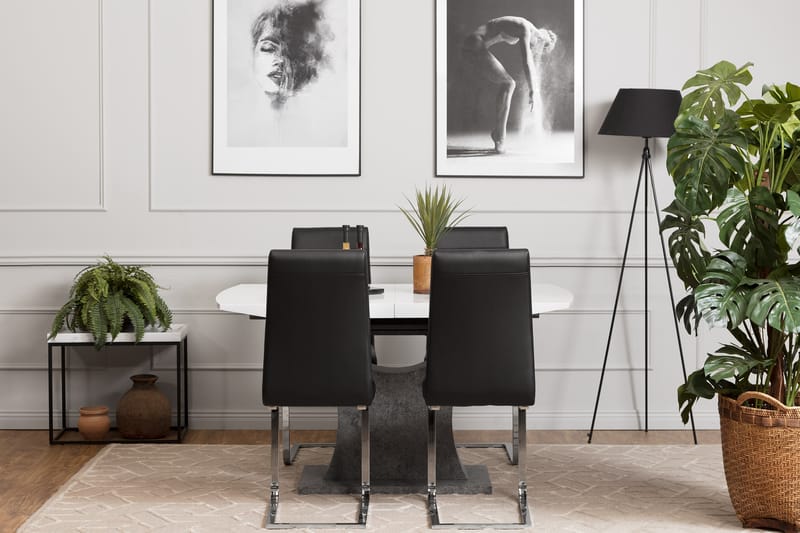 Matgrupp Seseli 140 cm med 4 Abuzzo Stol - Vit|Betong|Svart - Möbler - Bord & matgrupp - Matgrupp