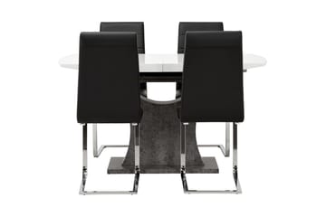 Matgrupp Seseli 140 cm med 4 Abuzzo Stol - Vit|Betong|Svart - Möbler - Bord & matgrupp - Matgrupp