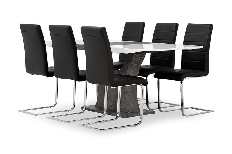 Matgrupp Seseli 140 cm med 6 Abuzzo Stol - Vit|Betong|Svart - Möbler - Bord & matgrupp - Matgrupp