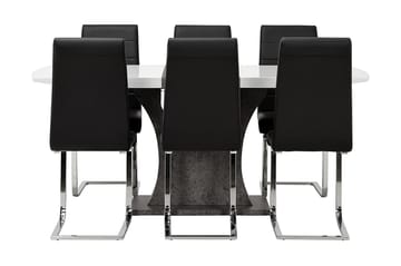 Matgrupp Seseli 140 cm med 6 Abuzzo Stol - Vit|Betong|Svart - Möbler - Bord & matgrupp - Matgrupp