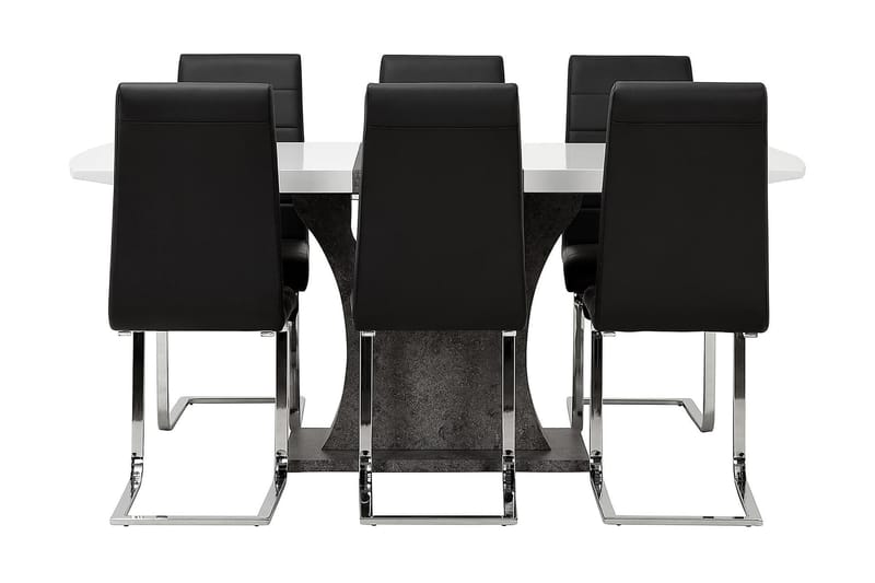 Matgrupp Seseli 140 cm med 6 Abuzzo Stol - Vit|Betong|Svart - Möbler - Bord & matgrupp - Matgrupp