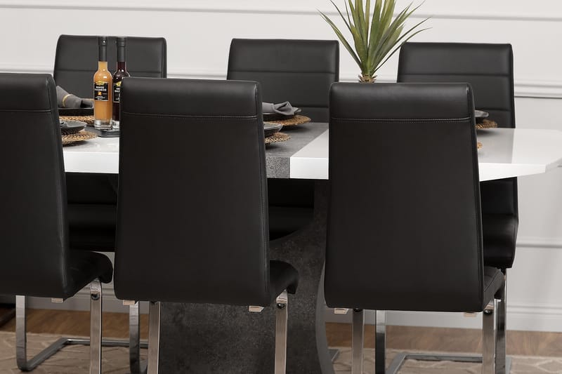 Matgrupp Seseli 140 cm med 6 Abuzzo Stol - Vit|Betong|Svart - Möbler - Bord & matgrupp - Matgrupp