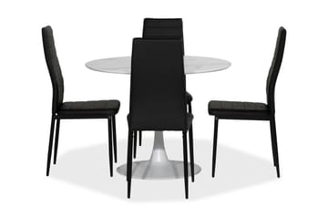 Matgrupp Severo 100 cm Rund med 4 Fred Stol - Vit|Svart|Metall - Möbler - Bord & matgrupp - Matgrupp