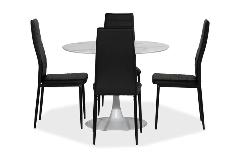 Matgrupp Severo 100 cm Rund med 4 Fred Stol - Vit|Svart|Metall - Möbler - Bord & matgrupp - Matgrupp