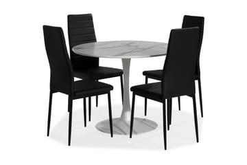 Matgrupp Severo 100 cm Rund med 4 Fred Stol - Vit|Svart|Metall - Möbler - Bord & matgrupp - Matgrupp