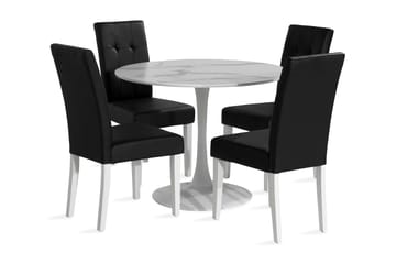 Matgrupp Severo 100 cm Rund med 4 Leo Stol - Vit|Svart PU - Möbler - Bord & matgrupp - Matgrupp