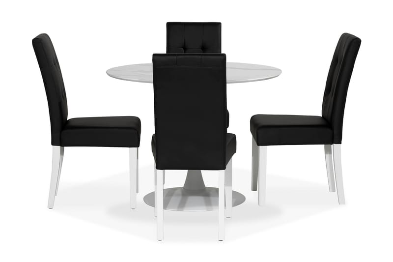 Matgrupp Severo 100 cm Rund med 4 Leo Stol - Vit|Svart PU - Möbler - Bord & matgrupp - Matgrupp