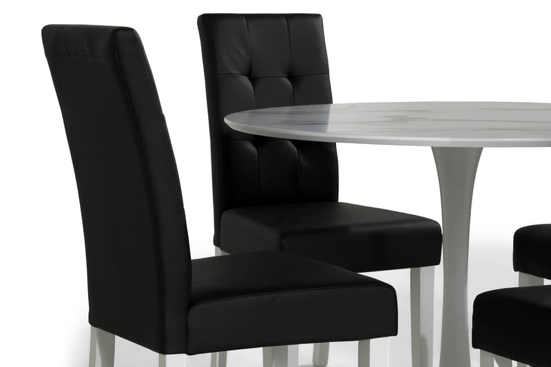 Matgrupp Severo 100 cm Rund med 4 Leo Stol - Vit|Svart PU - Möbler - Bord & matgrupp - Matgrupp