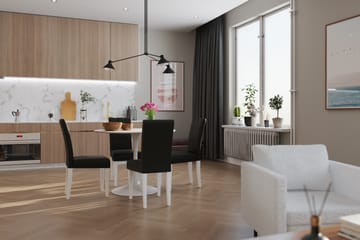 Matgrupp Severo 100 cm Rund med 4 Leo Stol - Vit|Svart PU - Möbler - Bord & matgrupp - Matgrupp