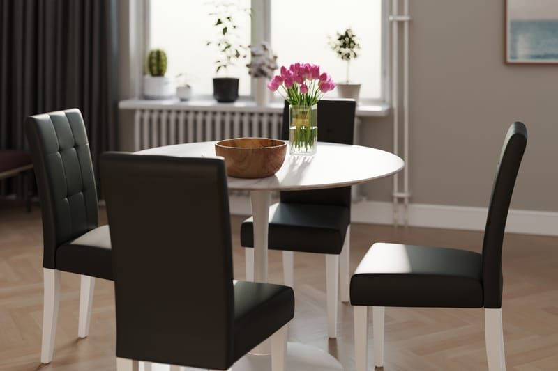 Matgrupp Severo 100 cm Rund med 4 Leo Stol - Vit|Svart PU - Möbler - Bord & matgrupp - Matgrupp