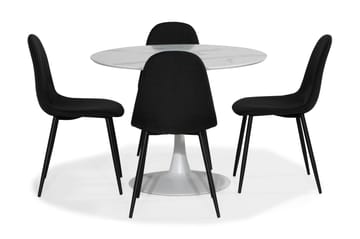 Matgrupp Severo 100 cm Rund med 4 Naira Stol - Vit|Svart - Möbler - Bord & matgrupp - Matgrupp
