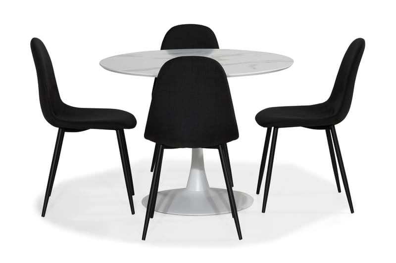 Matgrupp Severo 100 cm Rund med 4 Naira Stol - Vit|Svart - Möbler - Bord & matgrupp - Matgrupp