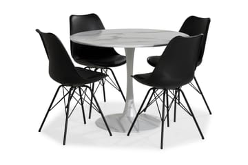Matgrupp Severo 100 cm Rund med 4 Scale Stol - Vit|Svart PU|Metall - Möbler - Bord & matgrupp - Matgrupp