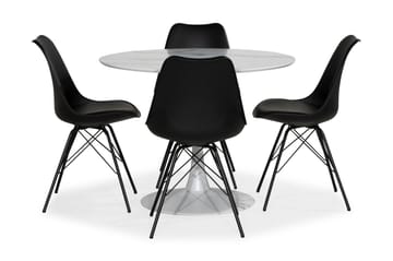 Matgrupp Severo 100 cm Rund med 4 Scale Stol - Vit|Svart PU|Metall - Möbler - Bord & matgrupp - Matgrupp