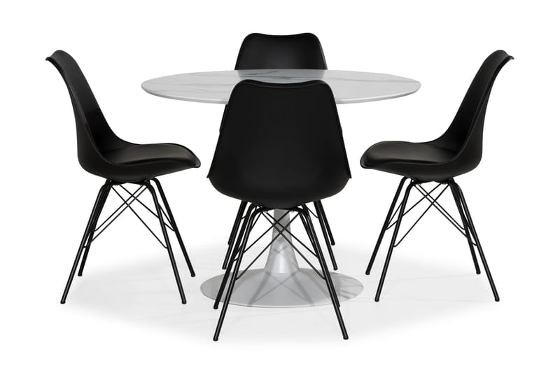 Matgrupp Severo 100 cm Rund med 4 Scale Stol - Vit|Svart PU|Metall - Möbler - Bord & matgrupp - Matgrupp