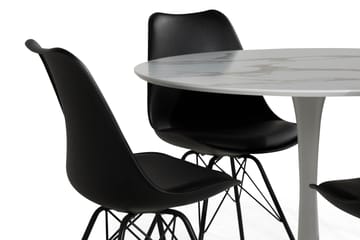 Matgrupp Severo 100 cm Rund med 4 Scale Stol - Vit|Svart PU|Metall - Möbler - Bord & matgrupp - Matgrupp