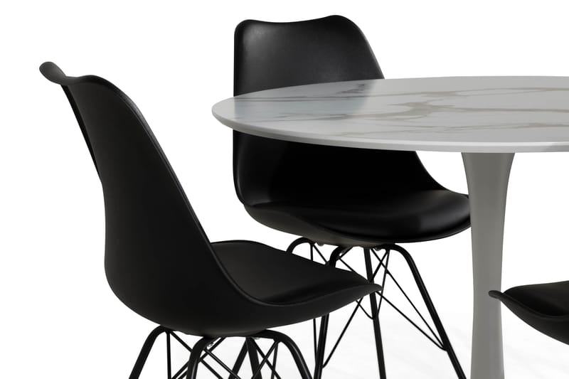 Matgrupp Severo 100 cm Rund med 4 Scale Stol - Vit|Svart PU|Metall - Möbler - Bord & matgrupp - Matgrupp