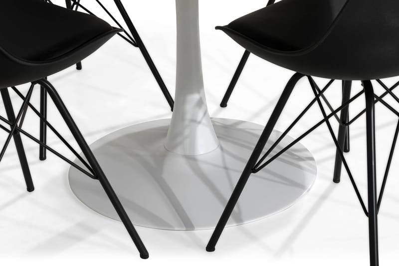 Matgrupp Severo 100 cm Rund med 4 Scale Stol - Vit|Svart PU|Metall - Möbler - Bord & matgrupp - Matgrupp
