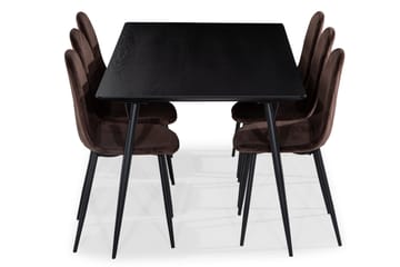 Matgrupp Steph 180 cm med 6 Naira Matstol Sammet - Svart - Möbler - Bord & matgrupp - Matgrupp