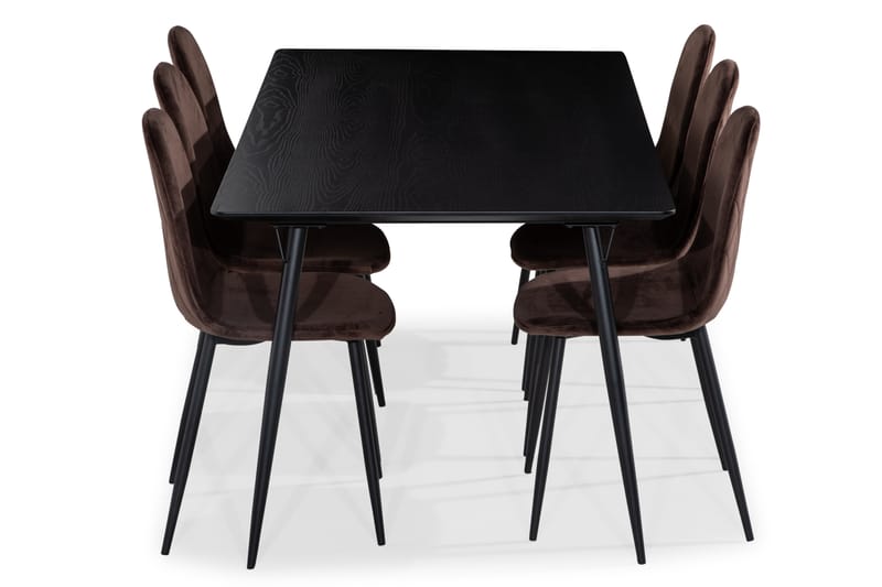 Matgrupp Steph 180 cm med 6 Naira Matstol Sammet - Svart - Möbler - Bord & matgrupp - Matgrupp