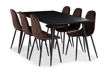 Matgrupp Steph 180 cm med 6 Naira Matstol Sammet - Svart - Möbler - Bord & matgrupp - Matgrupp