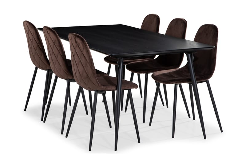 Matgrupp Steph 180 cm med 6 Naira Matstol Sammet - Svart - Möbler - Bord & matgrupp - Matgrupp