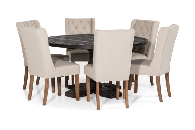 Matgrupp Suzon Rund 150 cm med 6 Isolde Stol - Vintage Alm|Beige - Möbler - Bord & matgrupp - Matgrupp