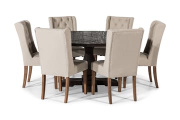 Matgrupp Suzon Rund 150 cm med 6 Isolde Stol - Vintage Alm|Beige - Möbler - Bord & matgrupp - Matgrupp