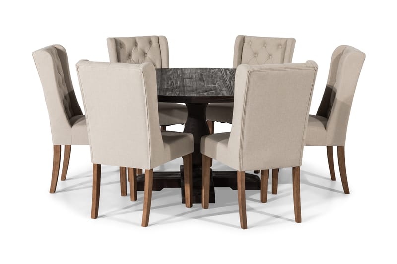 Matgrupp Suzon Rund 150 cm med 6 Isolde Stol - Vintage Alm|Beige - Möbler - Bord & matgrupp - Matgrupp