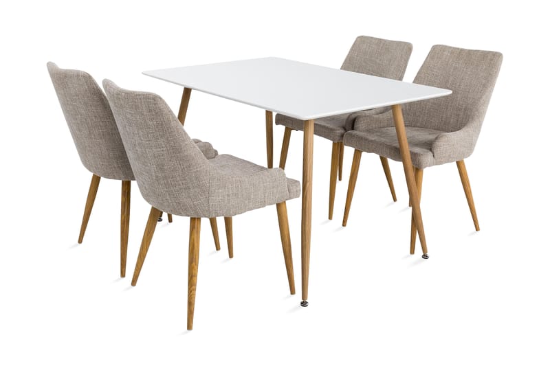 Matgrupp Tommy 120 cm med 4 Trym Stol - Vit|Ljusgrå|Ek - Möbler - Bord & matgrupp - Matgrupp