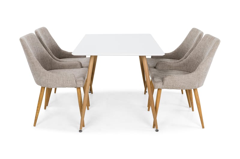 Matgrupp Tommy 120 cm med 4 Trym Stol - Vit|Ljusgrå|Ek - Möbler - Bord & matgrupp - Matgrupp