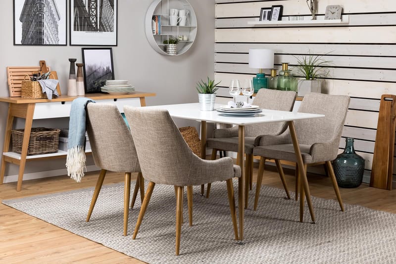 Matgrupp Tommy 120 cm med 4 Trym Stol - Vit|Ljusgrå|Ek - Möbler - Bord & matgrupp - Matgrupp