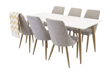 Matgrupp Tommy 180 cm med 6 Vemund Stol - Vit|Ek|Ljusgrå - Möbler - Bord & matgrupp - Matgrupp