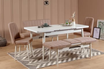 Matgrupp Vinadi Förlängningsbar 129 cm - Vit/Grå - Möbler - Bord & matgrupp - Matgrupp