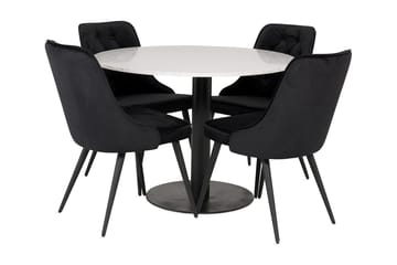 Matgrupp Wivece med 4 Chantor Lyx Sammetstol - Vit|Svart - Möbler - Bord & matgrupp - Matgrupp