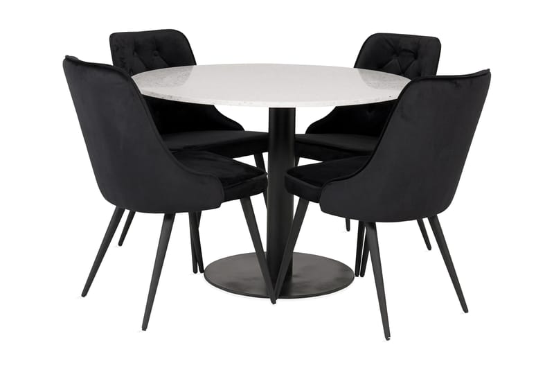 Matgrupp Wivece med 4 Chantor Lyx Sammetstol, Vit|Svart