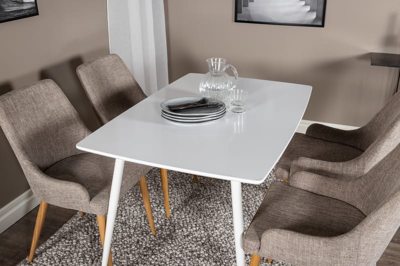 Matgrupp Yegua 120 cm inkl 4 Trym Stolar - Vit/Ljusgrå/Ek - Möbler - Bord & matgrupp - Matgrupp