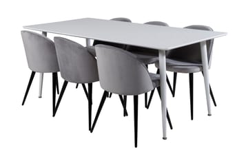 Matgrupp Yegua 180 cm inkl 6 Luisa Stolar - Vit/Sammet/Ljusgrå/Svart - Möbler - Bord & matgrupp - Matgrupp