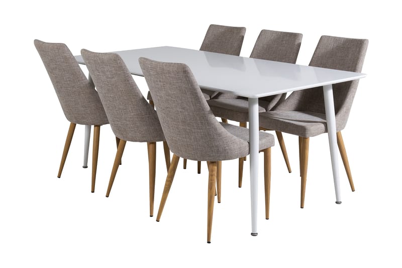 Matgrupp Yegua 180 cm inkl 6 Vemund Stolar, Vit/Ljusgrå/Ek