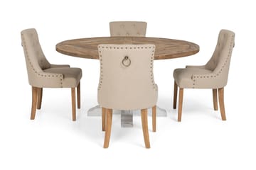 Matgrupp Yorkshire Ø150 cm Rund Vintage Natur/Vit/Beige - 4 st Ophelia Stolar - Möbler - Bord & matgrupp - Matgrupp