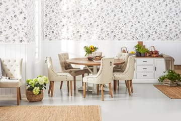 Matgrupp Yorkshire Ø150 cm Rund Vintage Natur/Vit/Beige - 6 st Ophelia Stolar - Möbler - Bord & matgrupp - Matgrupp