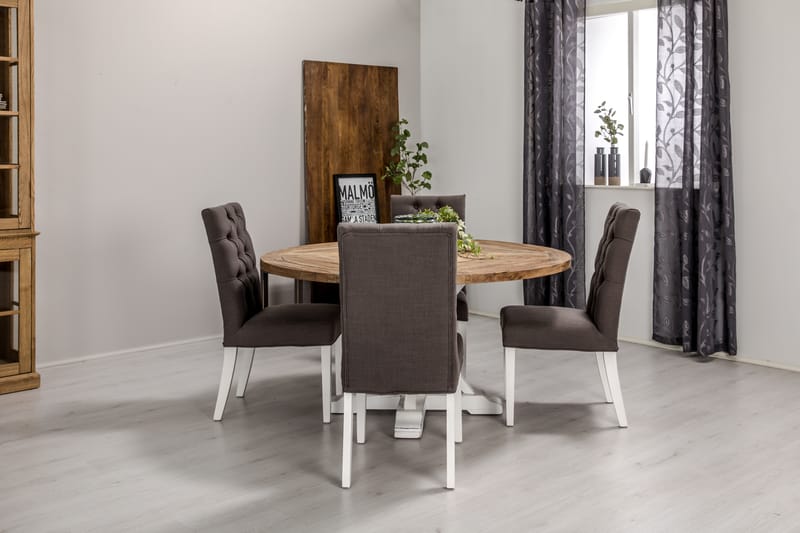 Matgrupp Yorkshire 150 cm Rund med 4 Emmie Stol - Vintage Alm|Grå|Vit - Möbler - Bord & matgrupp - Matgrupp