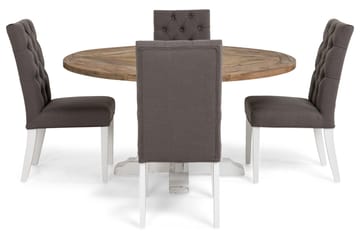 Matgrupp Yorkshire 150 cm Rund med 4 Emmie Stol - Vintage Alm|Grå|Vit - Möbler - Bord & matgrupp - Matgrupp