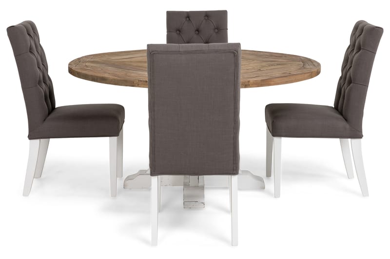 Matgrupp Yorkshire 150 cm Rund med 4 Emmie Stol - Vintage Alm|Grå|Vit - Möbler - Bord & matgrupp - Matgrupp