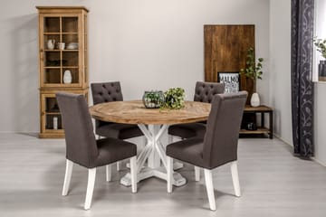 Matgrupp Yorkshire 150 cm Rund med 4 Emmie Stol - Vintage Alm|Grå|Vit - Möbler - Bord & matgrupp - Matgrupp