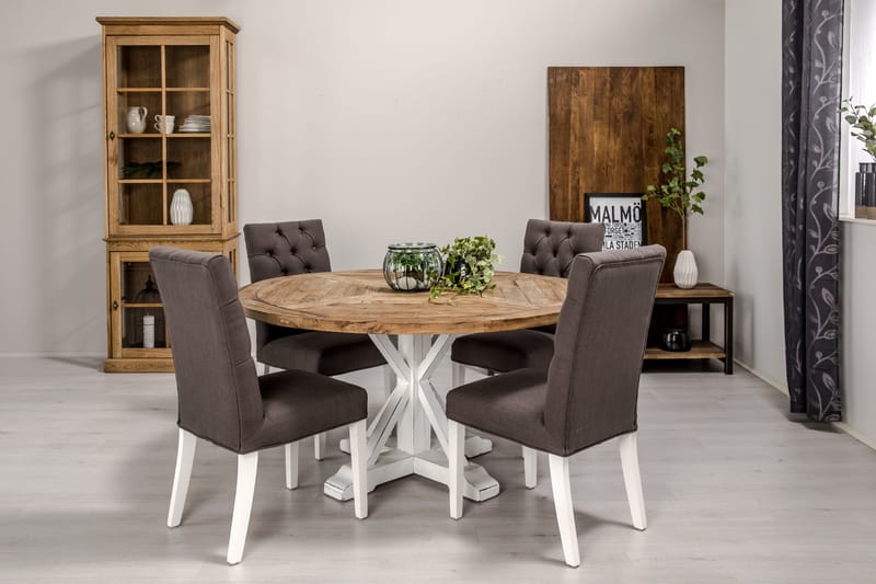 Matgrupp Yorkshire 150 cm Rund med 4 Emmie Stol - Vintage Alm|Grå|Vit - Möbler - Bord & matgrupp - Matgrupp