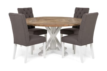 Matgrupp Yorkshire 150 cm Rund med 4 Emmie Stol - Vintage Alm|Grå|Vit - Möbler - Bord & matgrupp - Matgrupp
