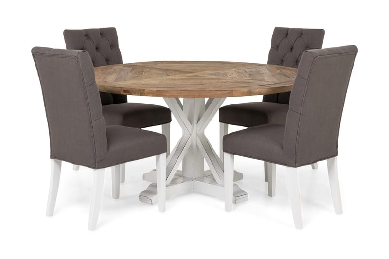 Matgrupp Yorkshire 150 cm Rund med 4 Emmie Stol, Vintage Alm|Grå|Vit