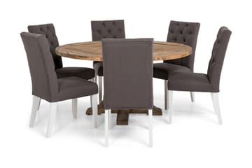 Matgrupp Yorkshire 150 cm Rund med 6 Emmie Stol - Vintage Alm|Grå|Vit - Möbler - Bord & matgrupp - Matgrupp